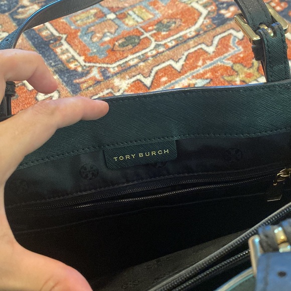 Tory Burch Small Emerson Tote Bag in Black with Gold Buckles - Picture 5 of 6